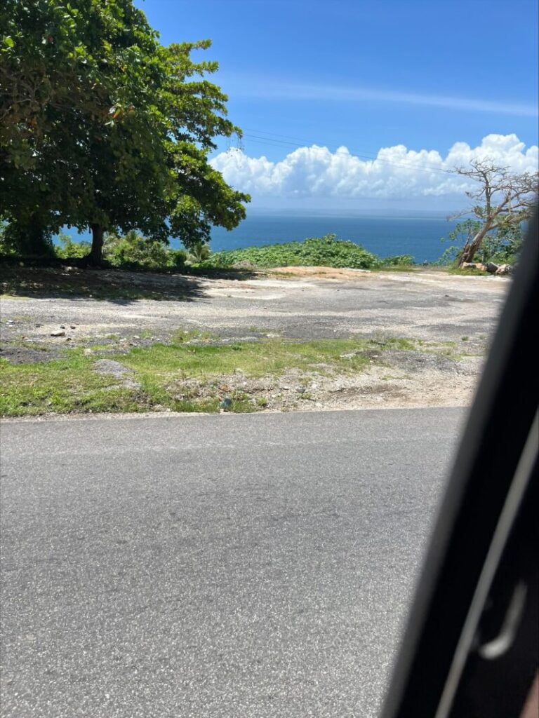 ドミニカ共和国のバスから見える景色です。海が見えます。